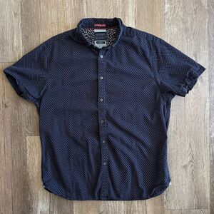 Cactus Man Navy Blue Short Sleeve Shirt with Red Dots Slimfit Large 100% Cotton